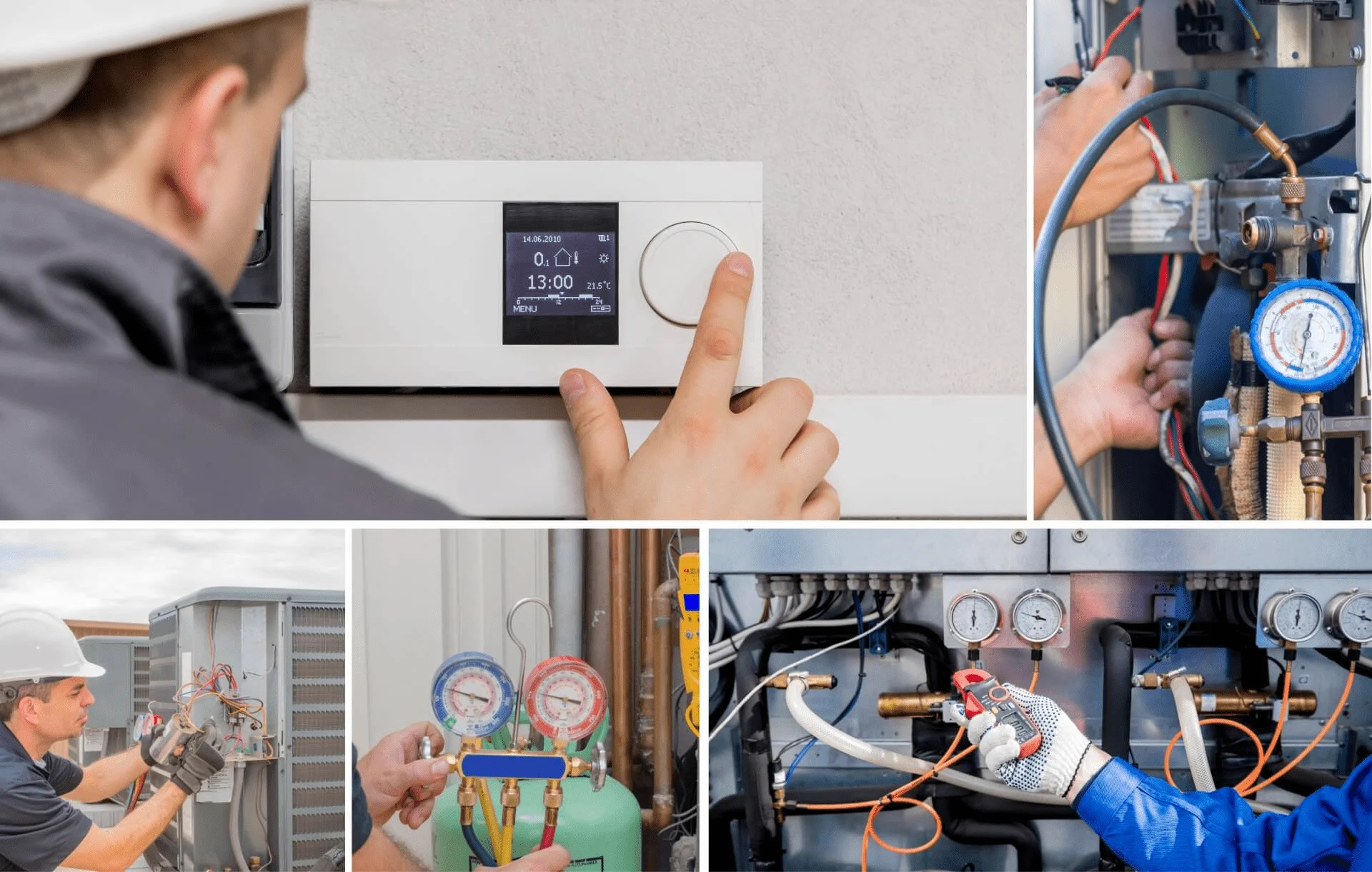 A mix of Crossroads Mechanical images showing their technicians fixing AC units
