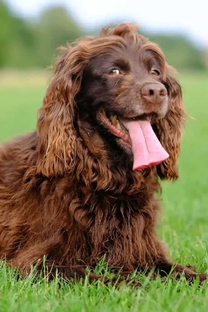 A dog panting from the heat outside in Texas.